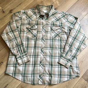 Wrangler Western Peal Snap Shirt Mens Wrancher Cowboy Vintage Green Plai…